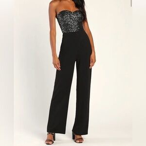 Lulu's Black Sequin Wide Leg Jumpsuit